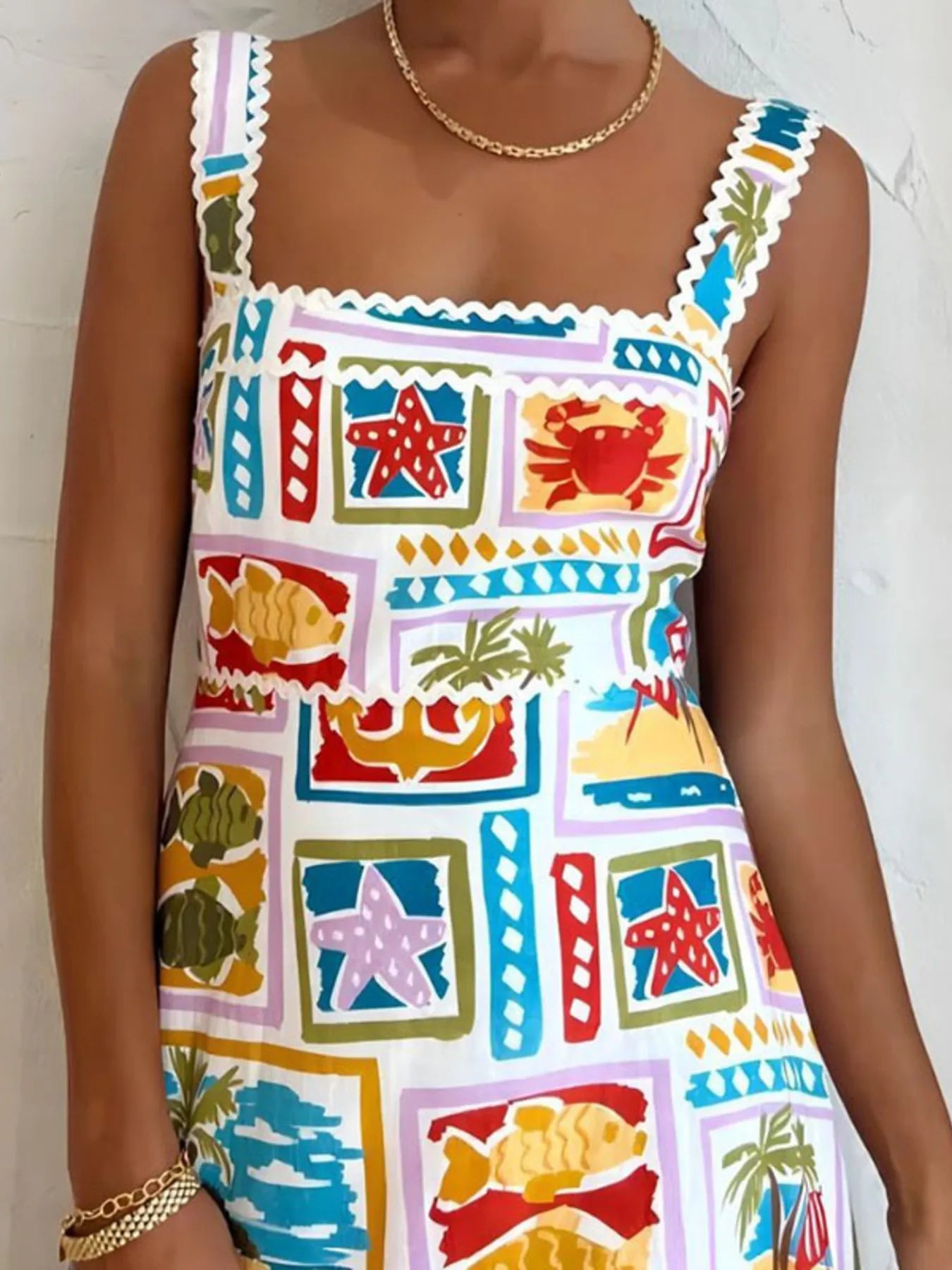 Printed Square Neck Cami Dress - MAD RUFFI