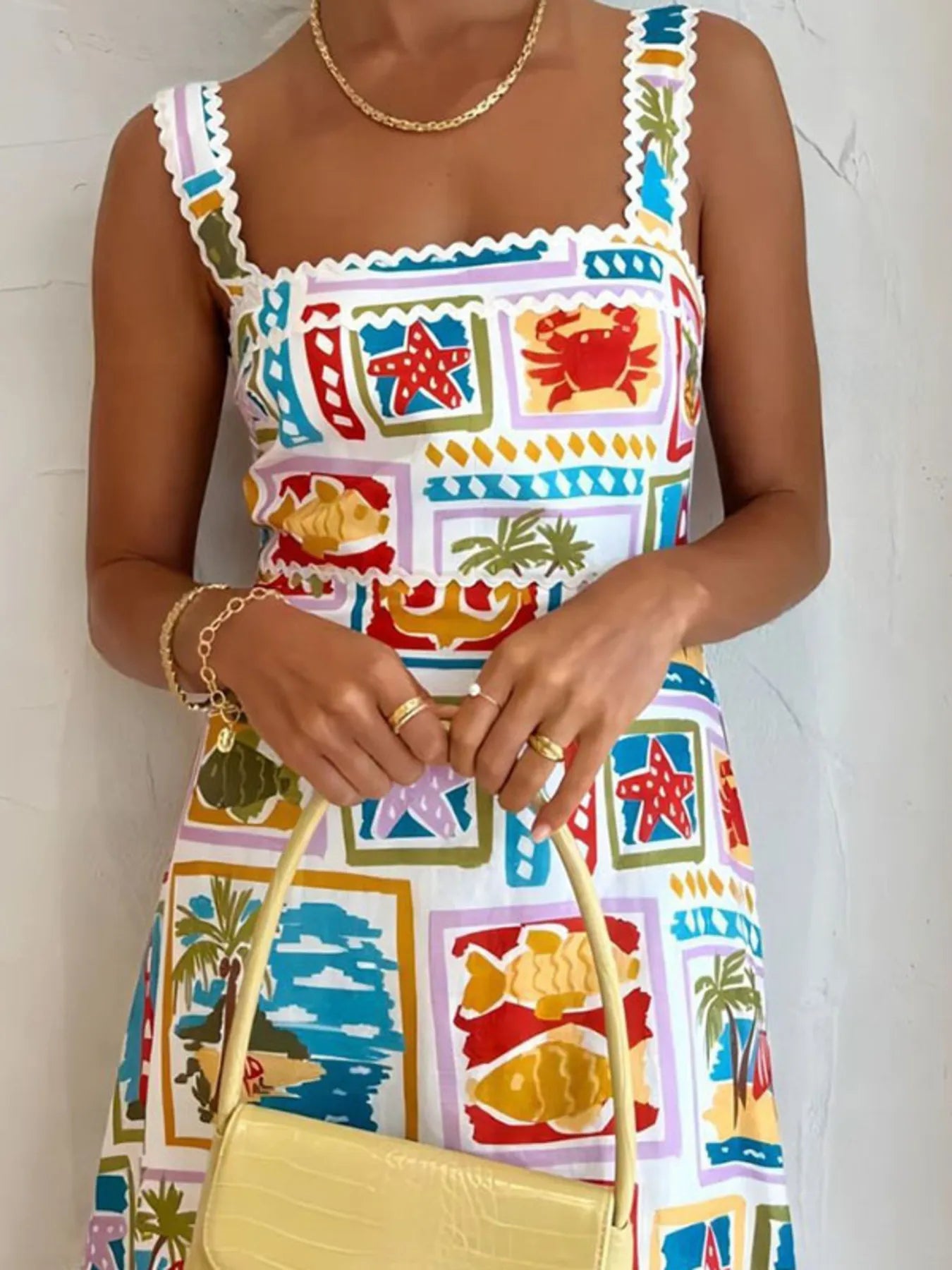 Printed Square Neck Cami Dress - MAD RUFFI