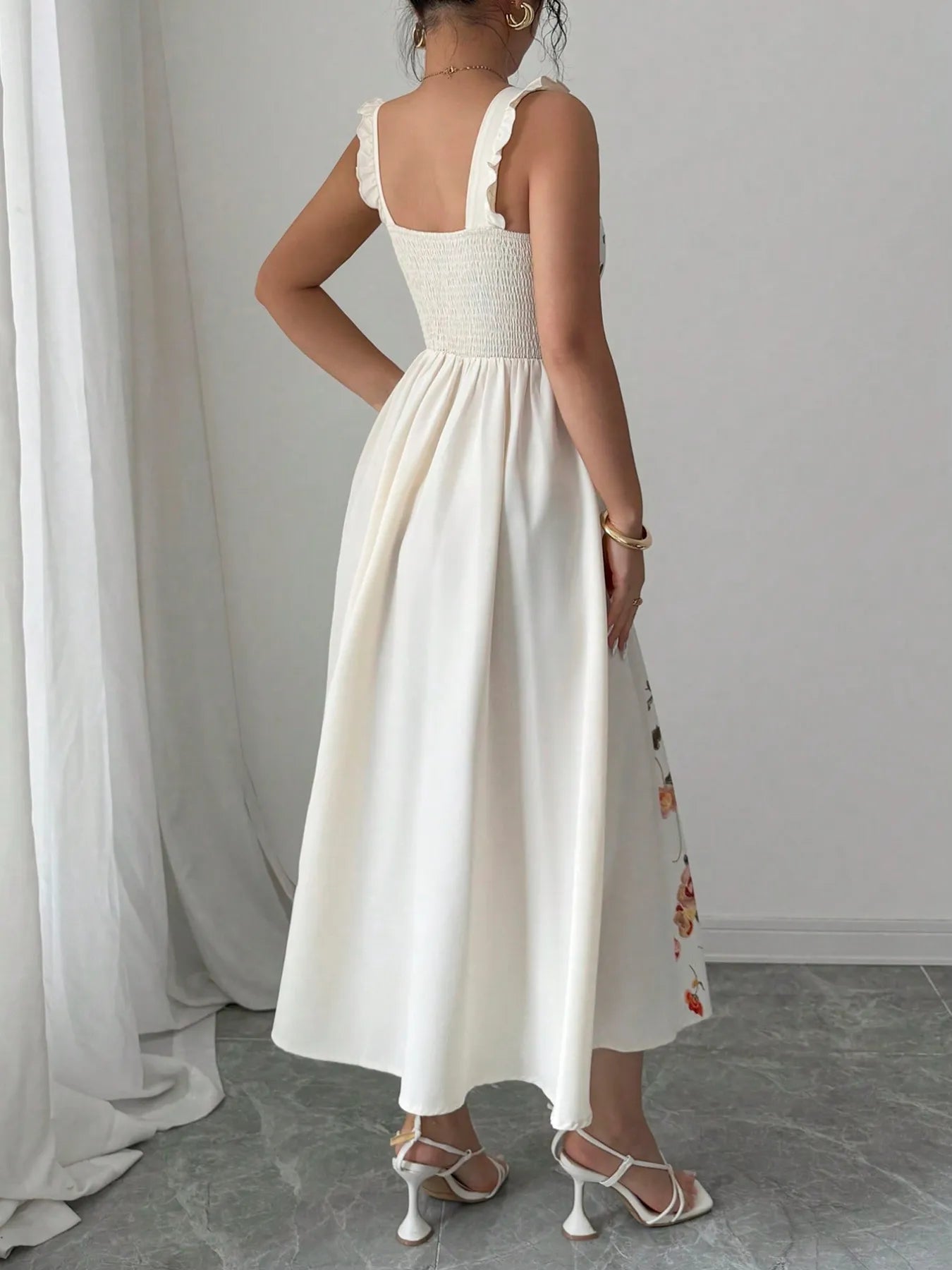 Printed Square Neck Midi Dress - MAD RUFFI