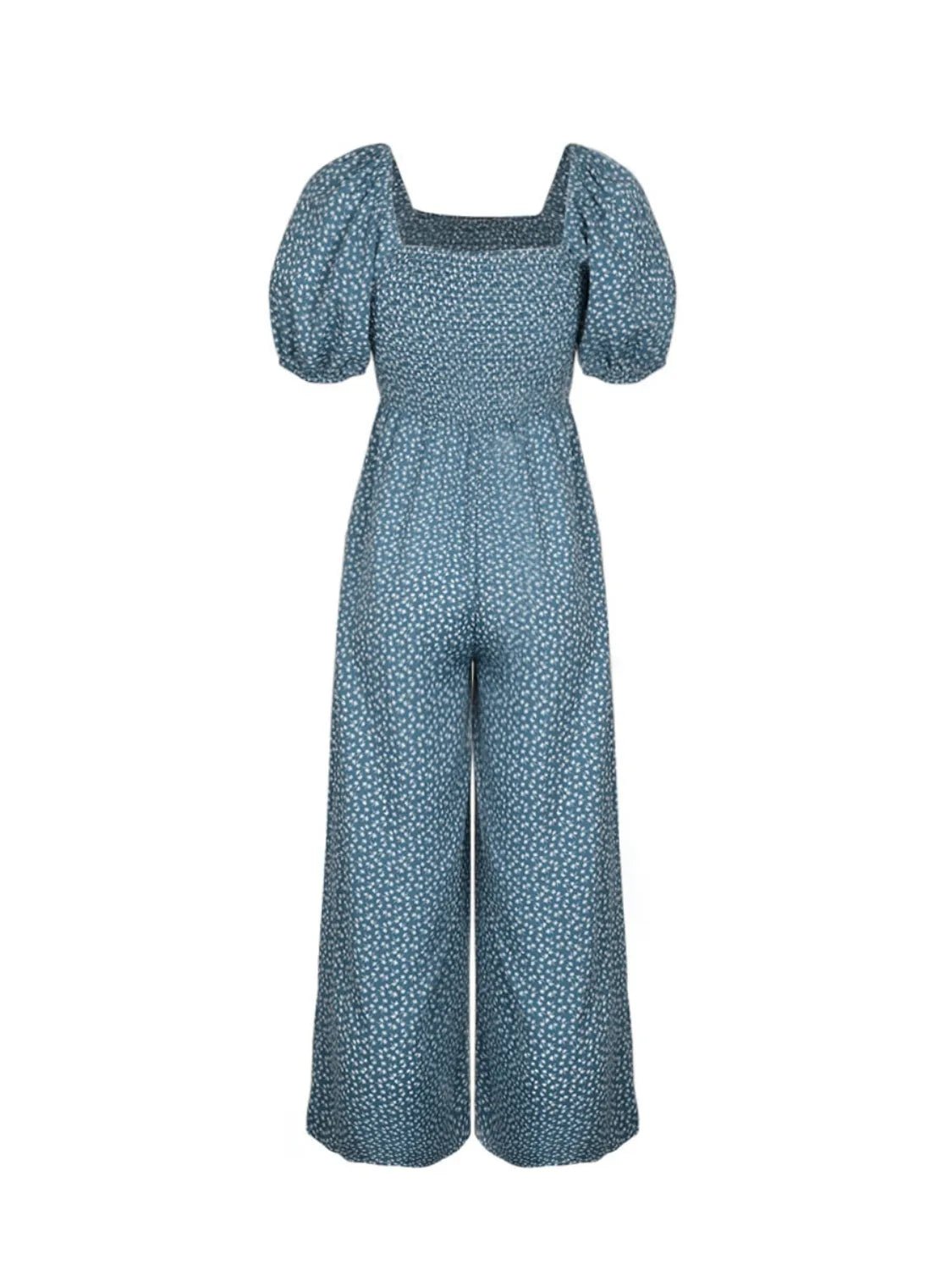 Printed Square Neck Puff Sleeve Jumpsuit - MAD RUFFI