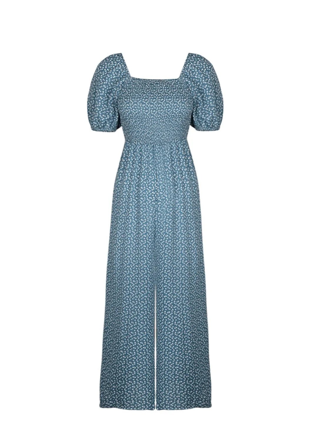 Printed Square Neck Puff Sleeve Jumpsuit - MAD RUFFI