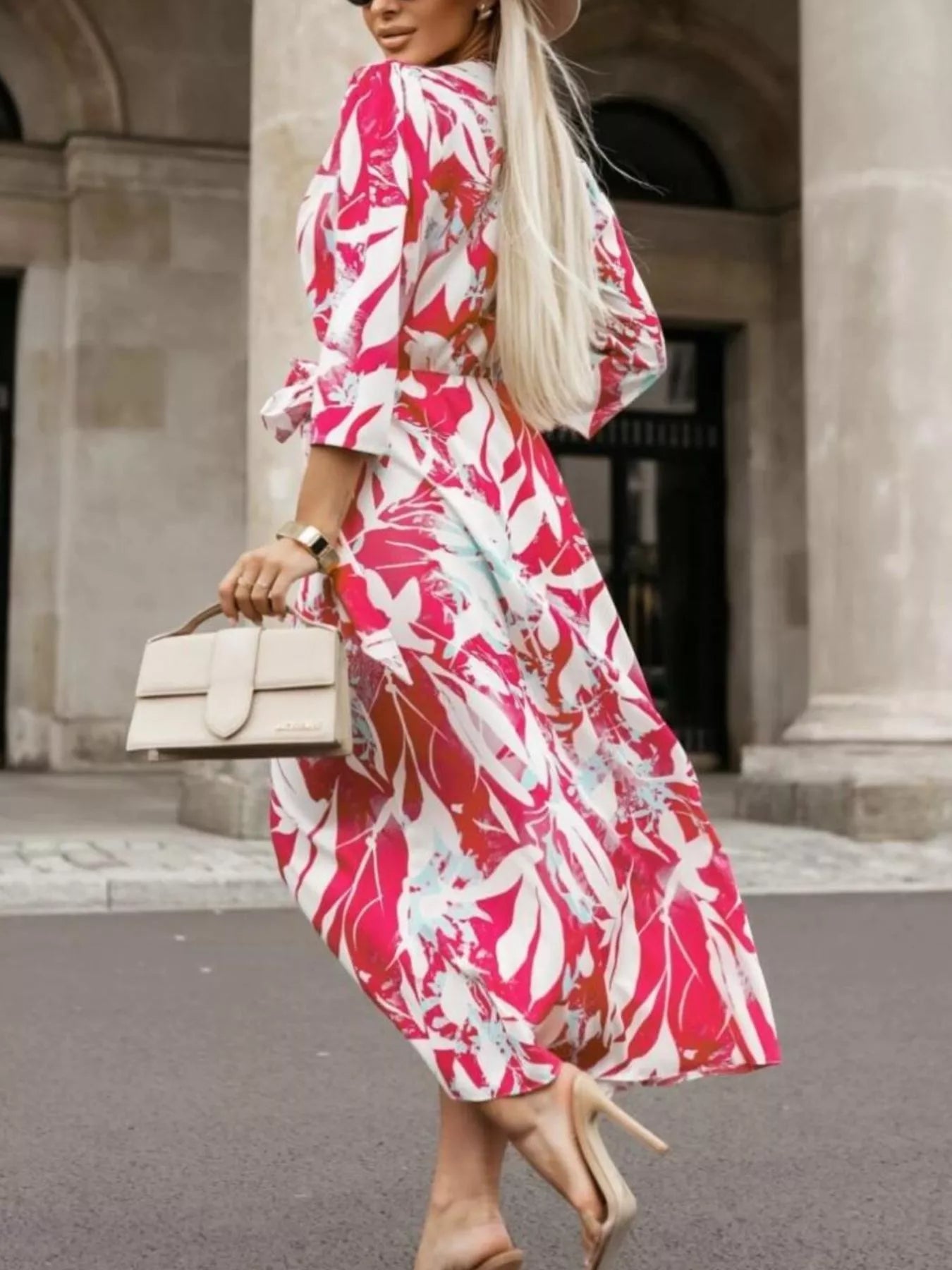 Printed Surplice Long Sleeve Wrap Dress - MAD RUFFI