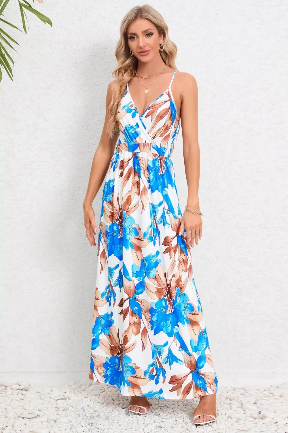 Printed Surplice Maxi Cami Dress - MAD RUFFI