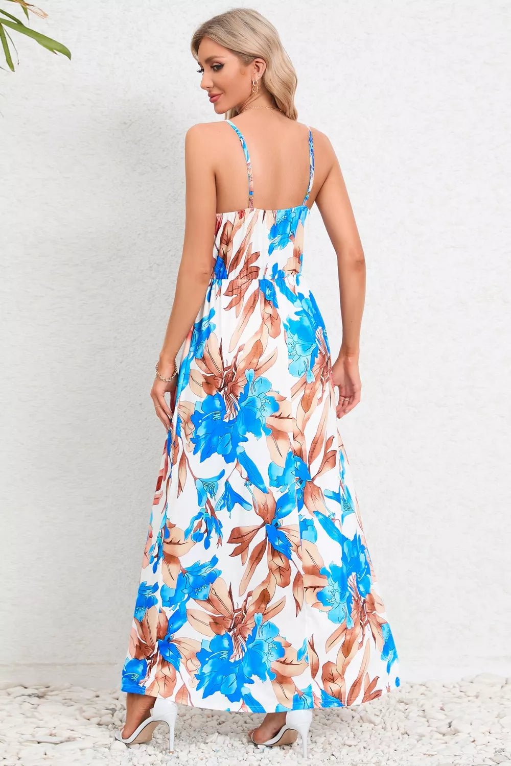 Printed Surplice Maxi Cami Dress - MAD RUFFI