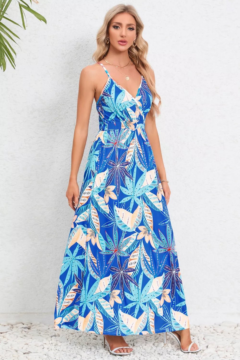 Printed Surplice Maxi Cami Dress - MAD RUFFI