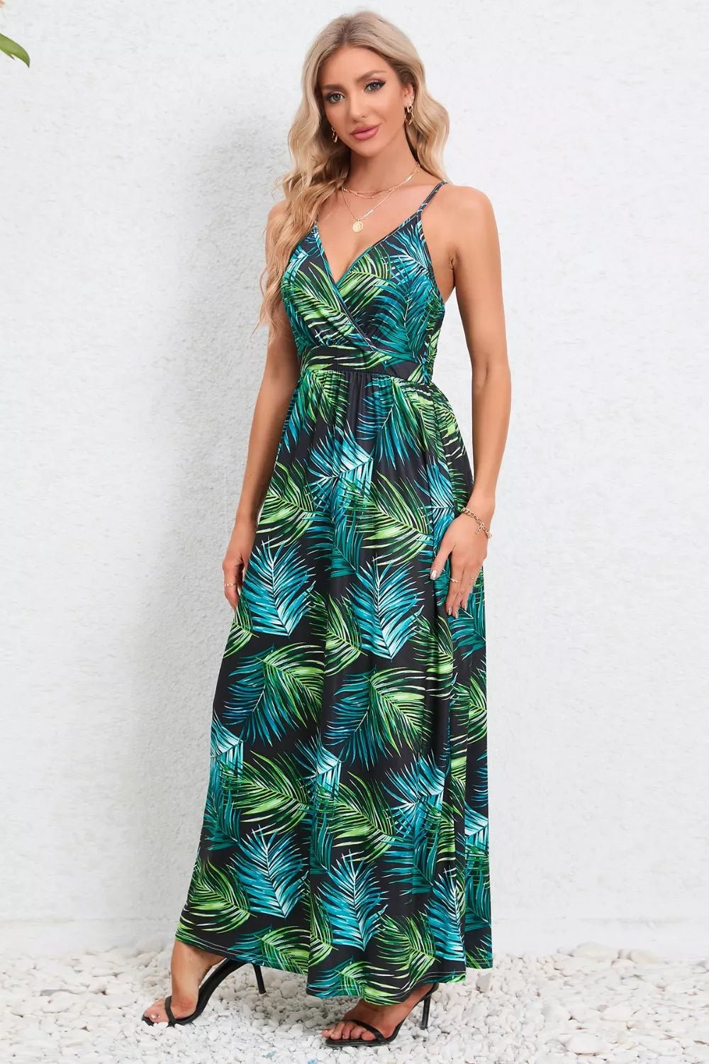 Printed Surplice Maxi Cami Dress - MAD RUFFI