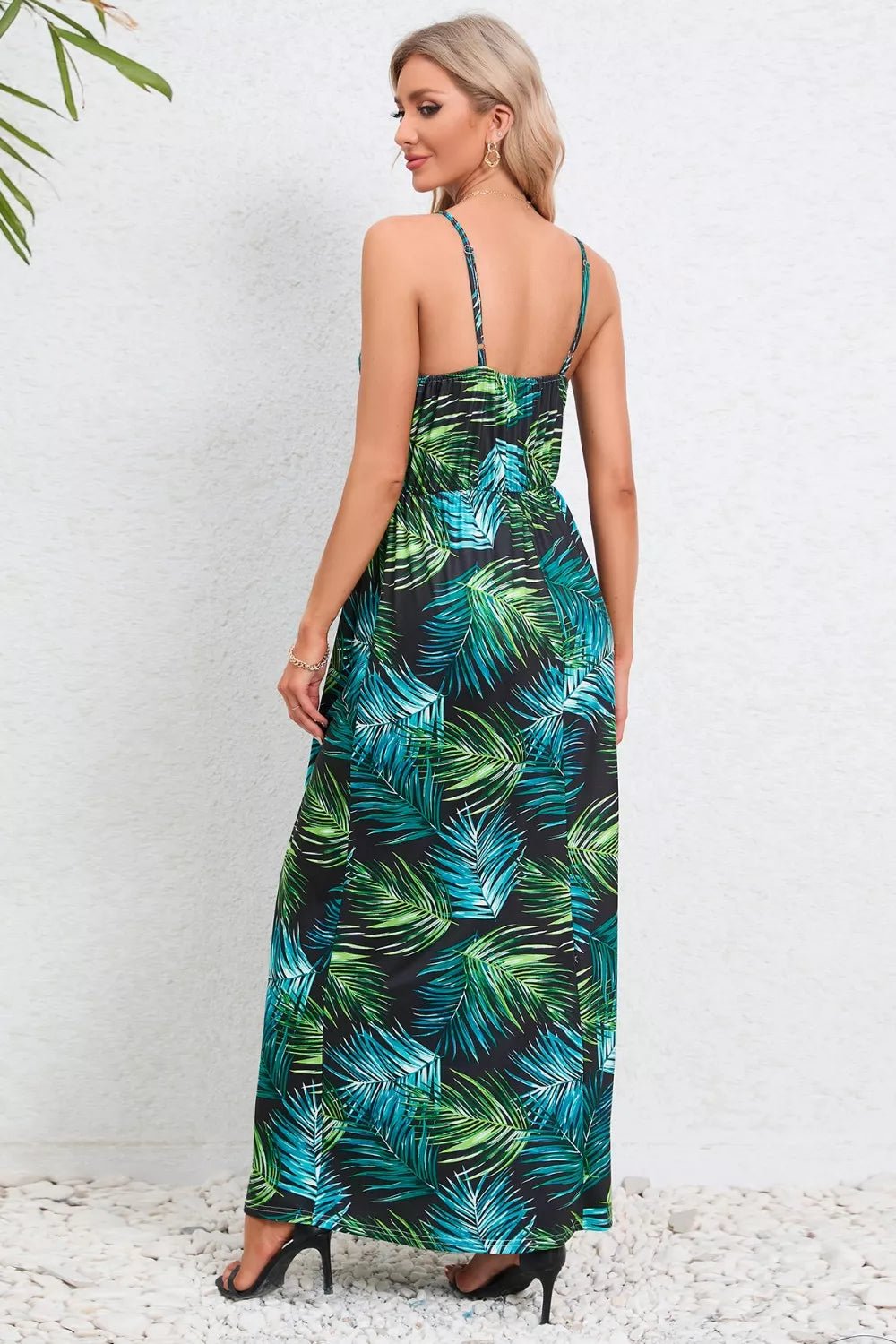 Printed Surplice Maxi Cami Dress - MAD RUFFI