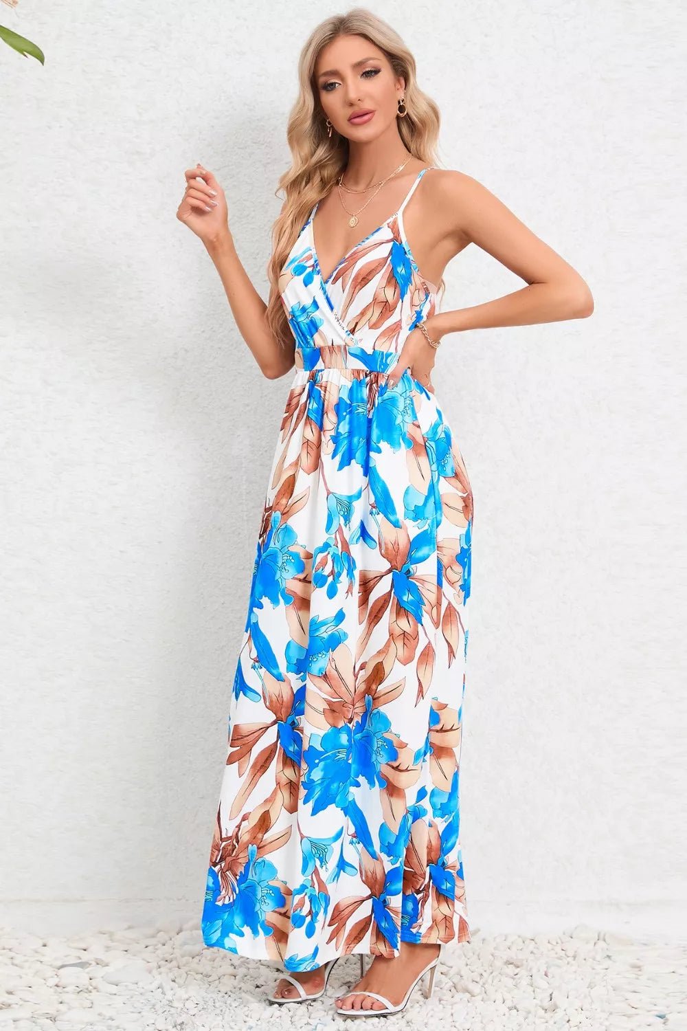 Printed Surplice Maxi Cami Dress - MAD RUFFI