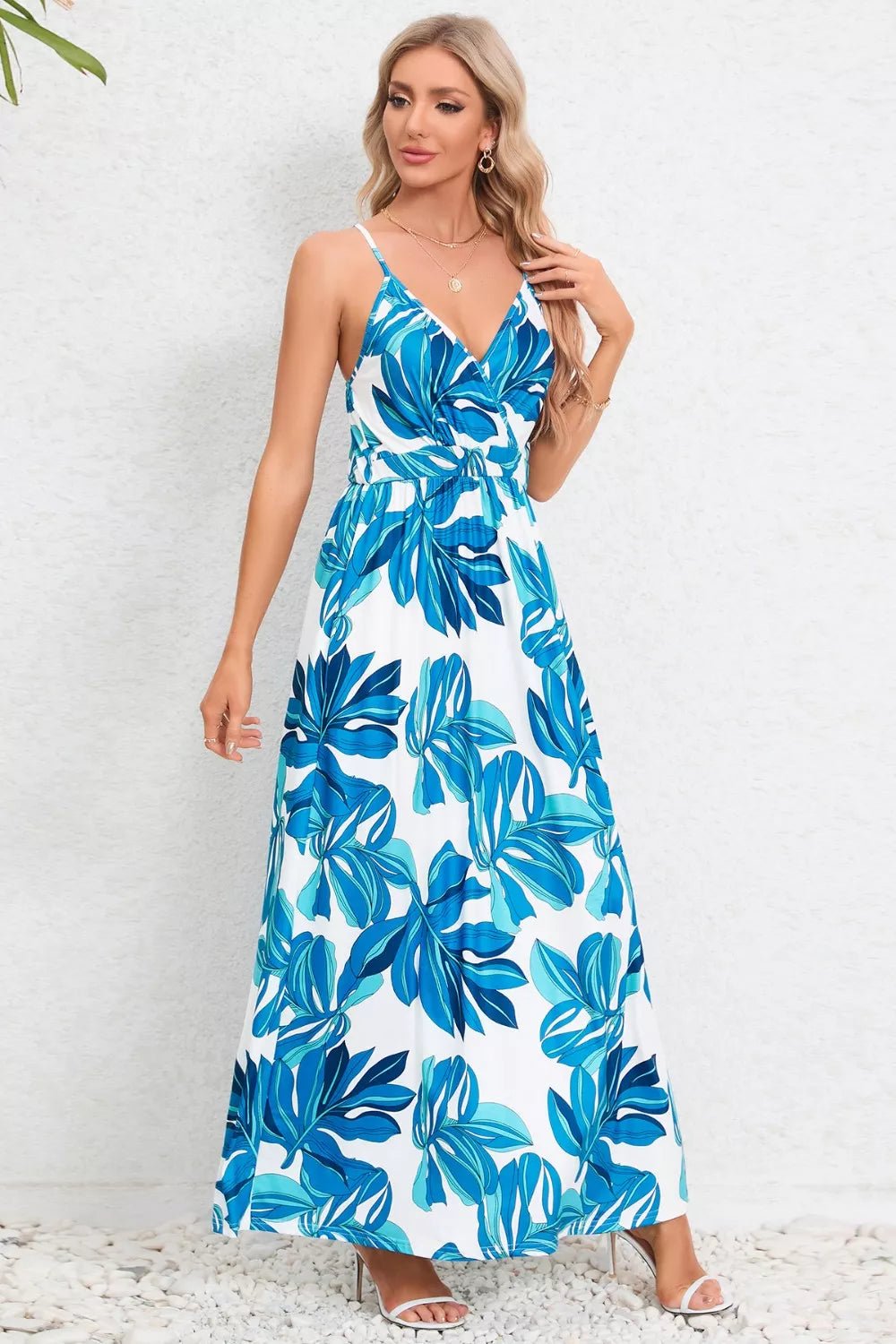 Printed Surplice Maxi Cami Dress - MAD RUFFI