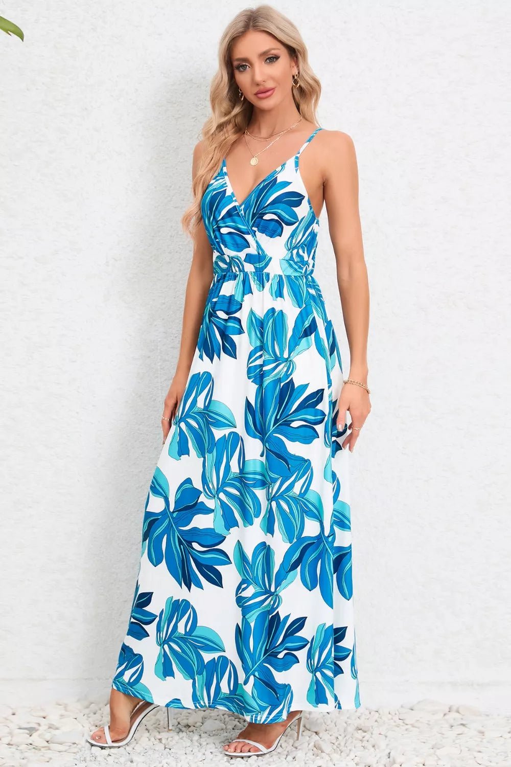 Printed Surplice Maxi Cami Dress - MAD RUFFI