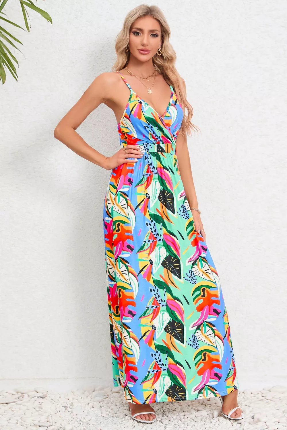Printed Surplice Maxi Cami Dress - MAD RUFFI