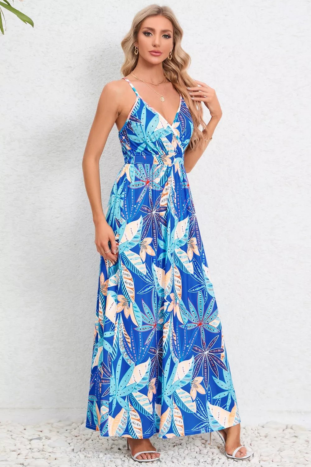 Printed Surplice Maxi Cami Dress - MAD RUFFI
