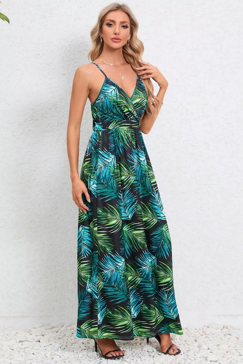 Printed Surplice Maxi Cami Dress - MAD RUFFI