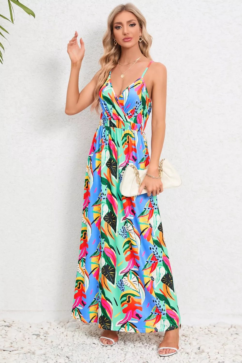 Printed Surplice Maxi Cami Dress - MAD RUFFI