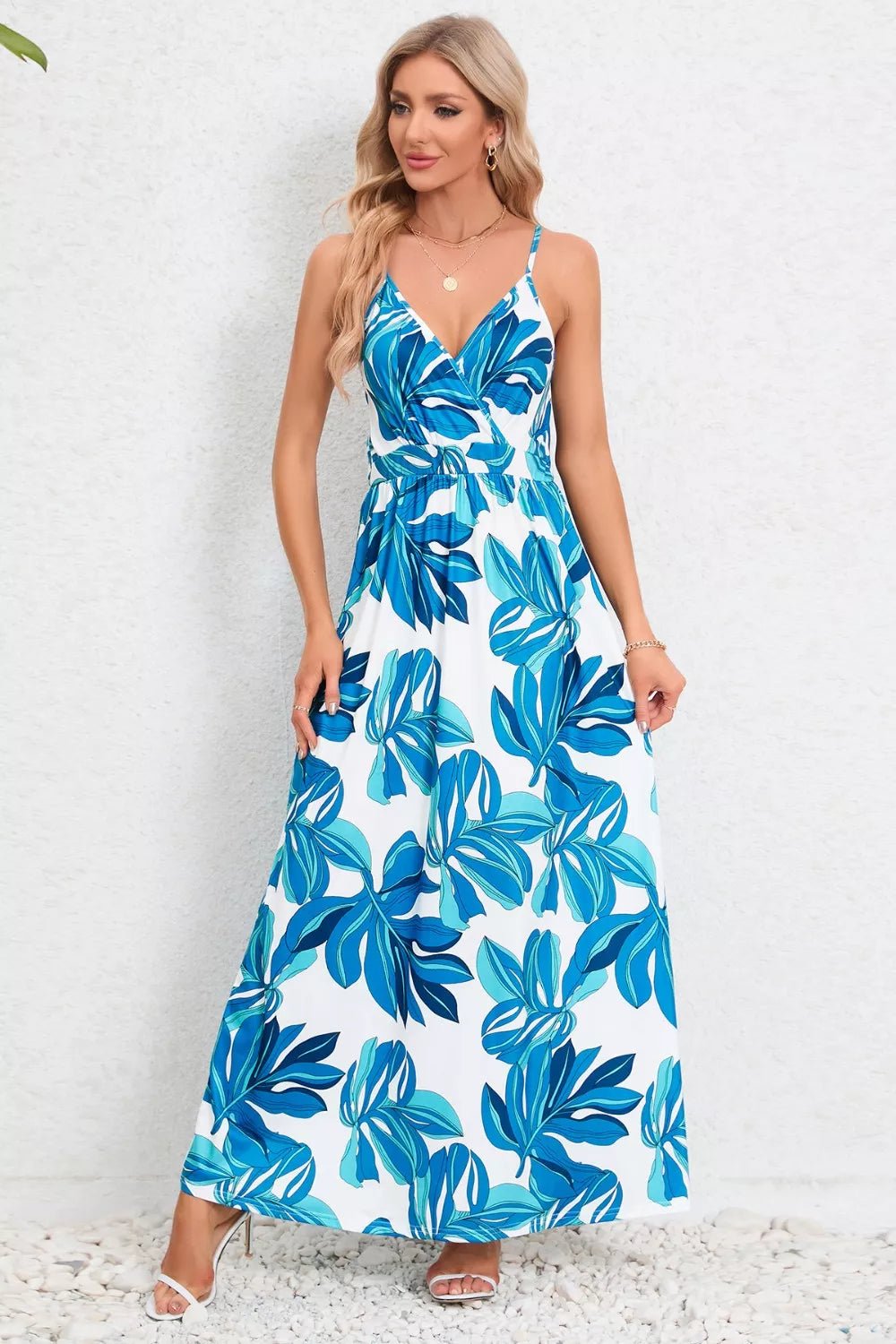 Printed Surplice Maxi Cami Dress - MAD RUFFI