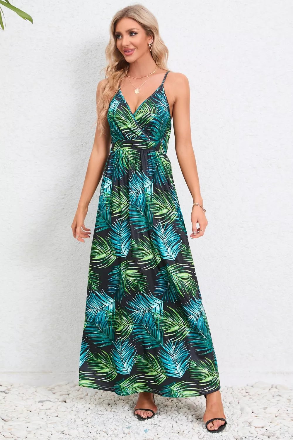 Printed Surplice Maxi Cami Dress - MAD RUFFI