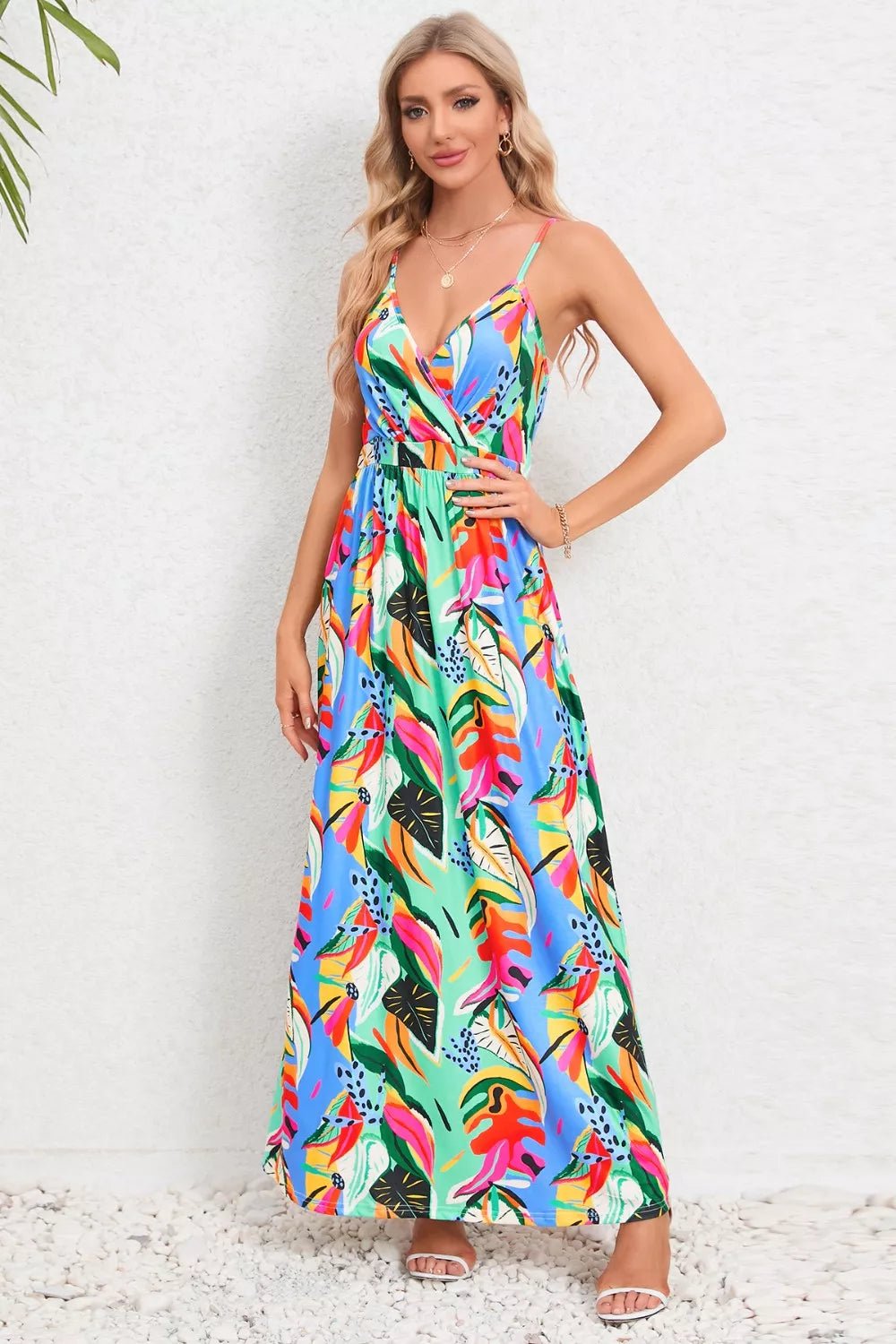 Printed Surplice Maxi Cami Dress - MAD RUFFI