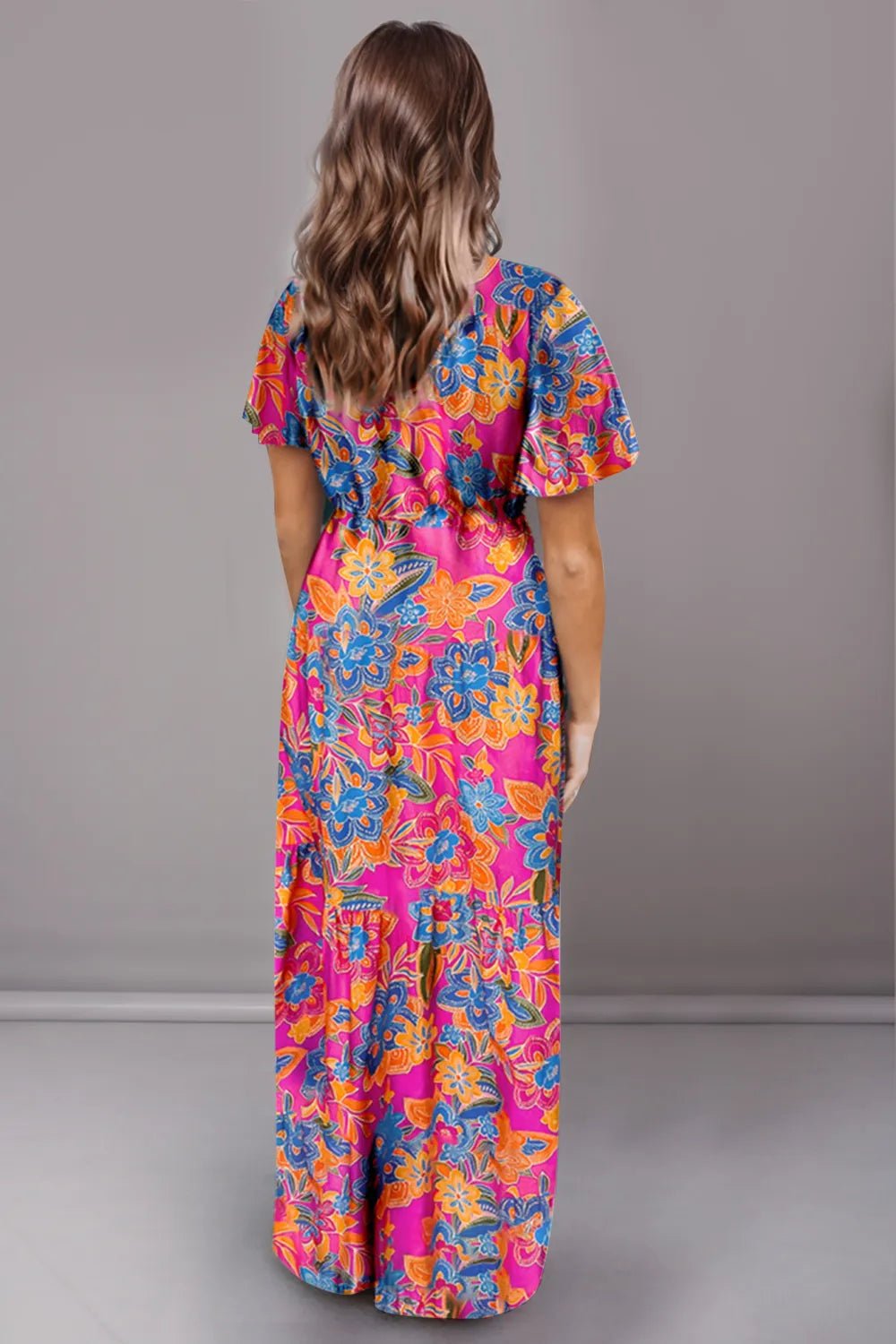 Printed Surplice Short Sleeve Maxi Dress - MAD RUFFI