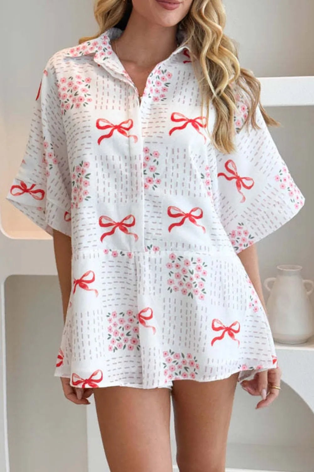 Printed Tie Waist Romper - MAD RUFFI