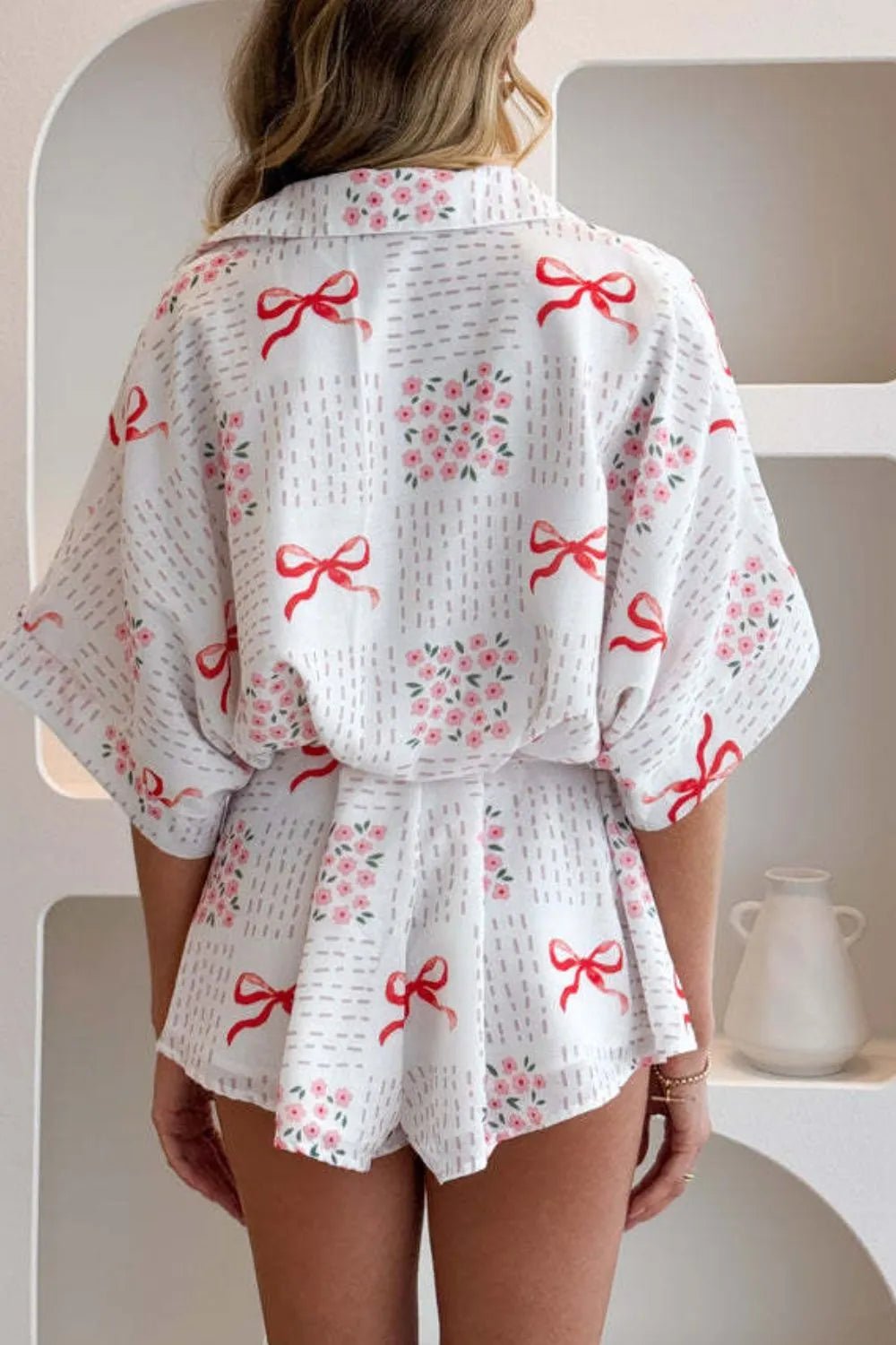 Printed Tie Waist Romper - MAD RUFFI