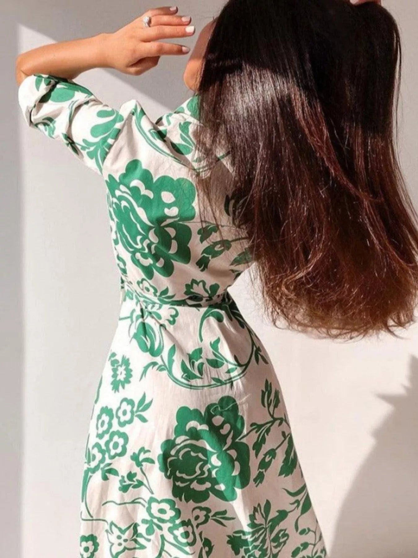 Printed Tie Waist Shirt Dress - MAD RUFFI