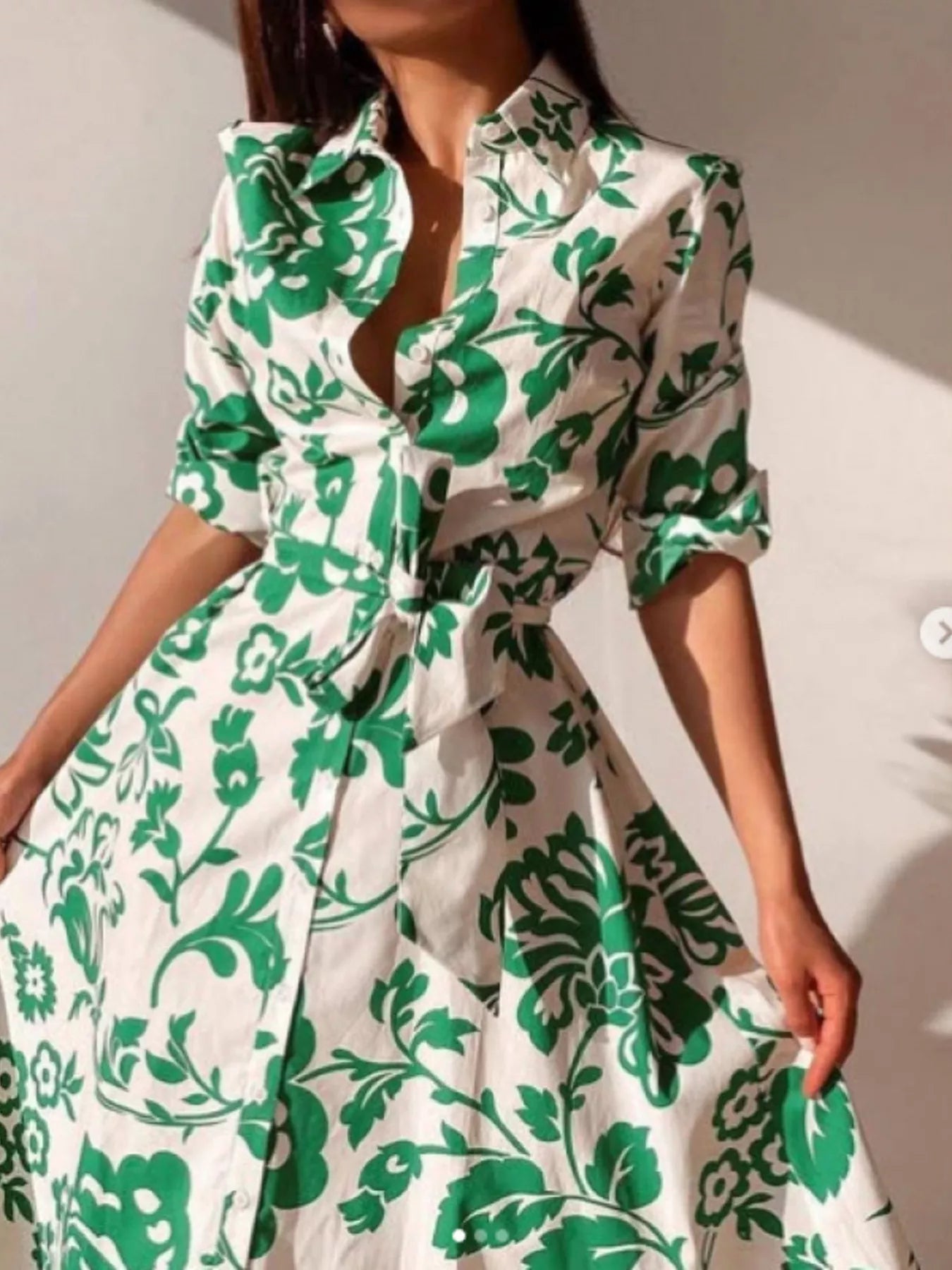 Printed Tie Waist Shirt Dress - MAD RUFFI