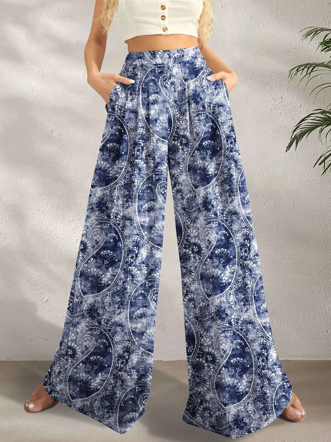Printed Wide Leg Pants - MAD RUFFI