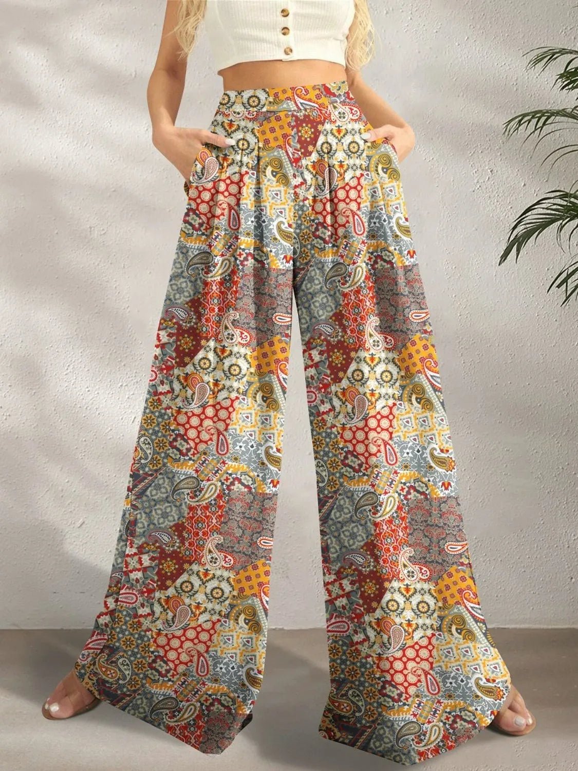 Printed Wide Leg Pants - MAD RUFFI