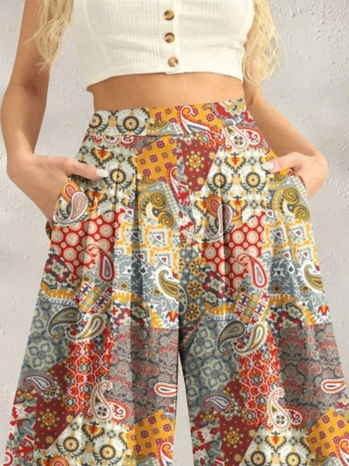 Printed Wide Leg Pants - MAD RUFFI