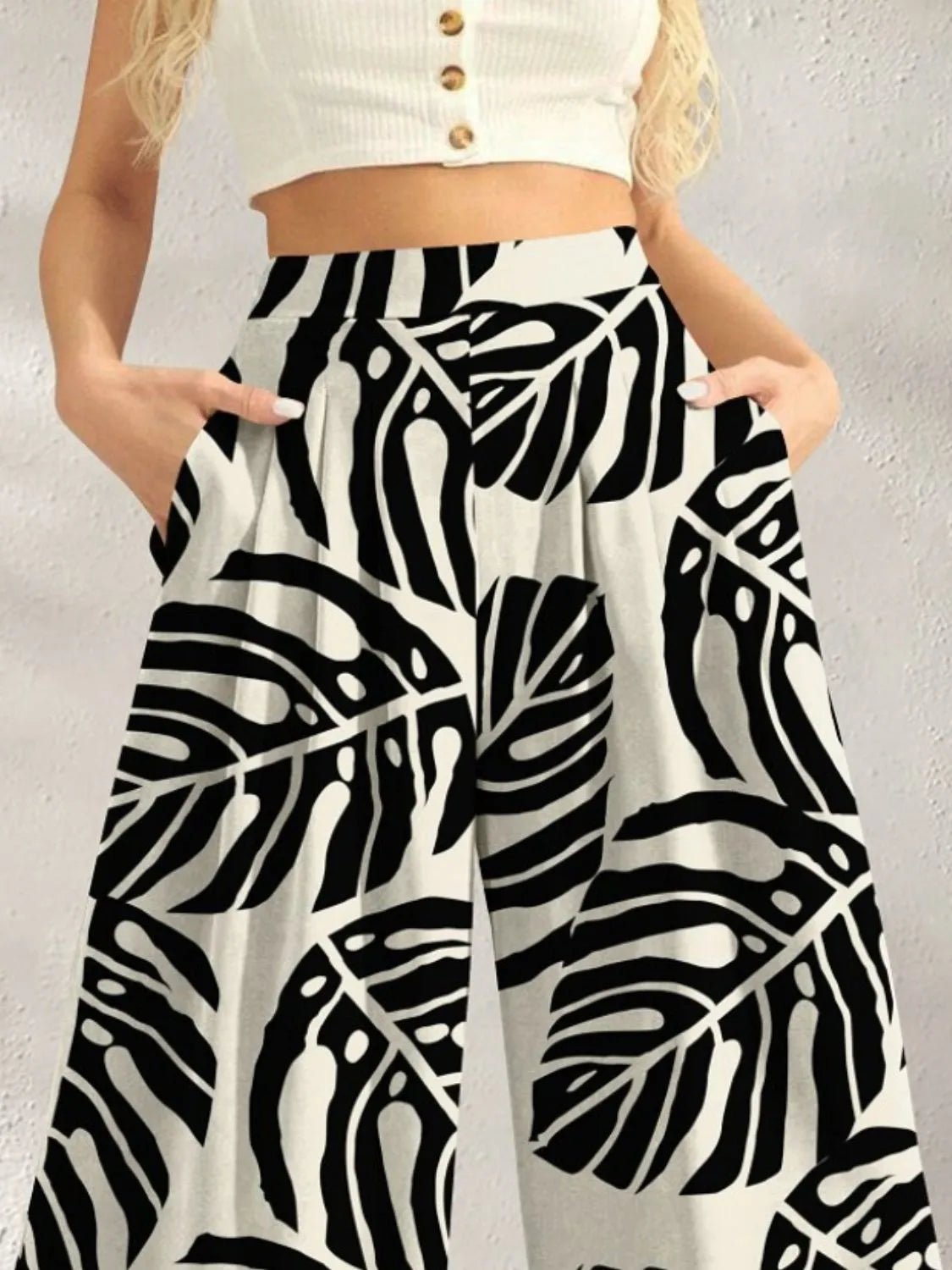 Printed Wide Leg Pants - MAD RUFFI