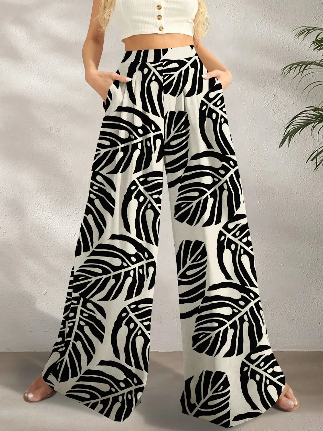 Printed Wide Leg Pants - MAD RUFFI
