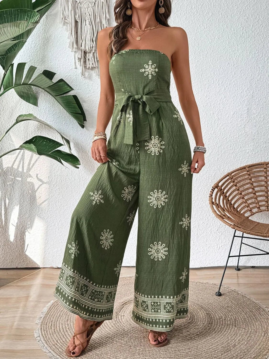 Printed Wide Leg Tube Jumpsuit - MAD RUFFI