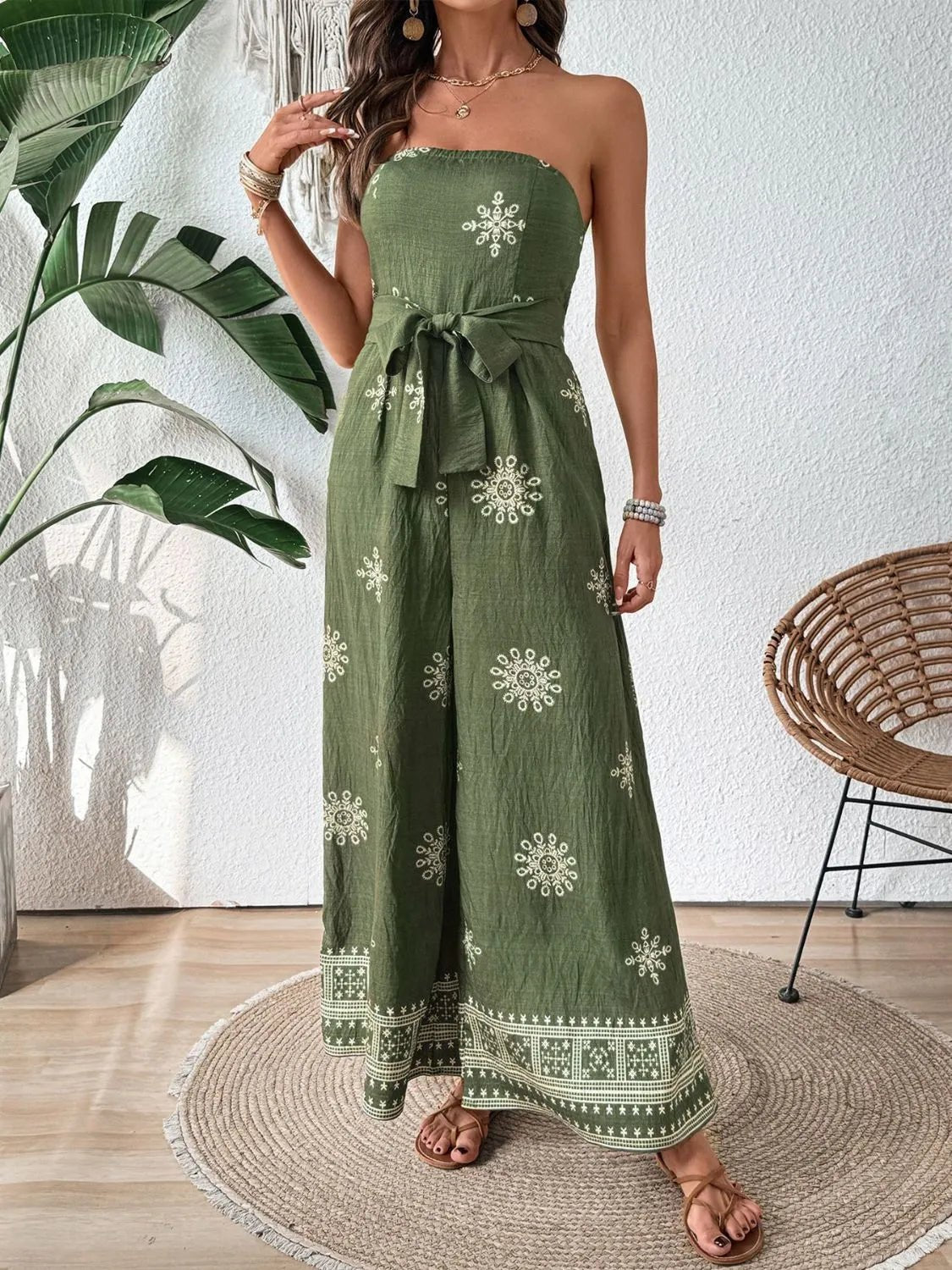 Printed Wide Leg Tube Jumpsuit - MAD RUFFI