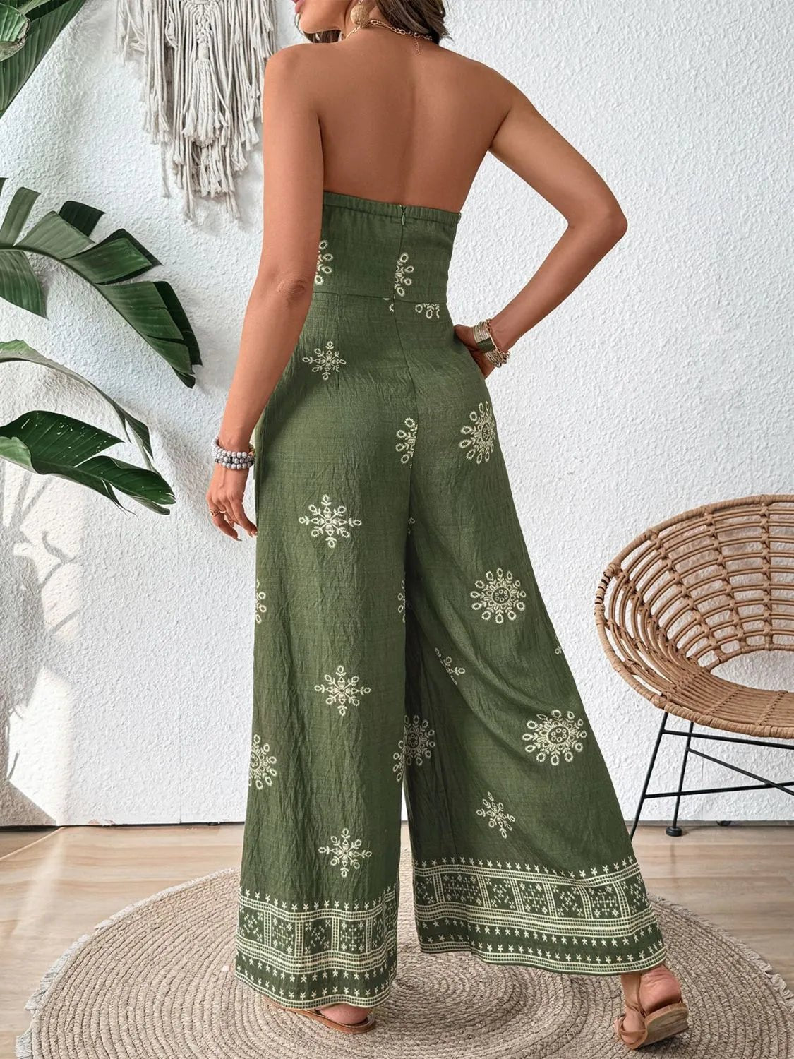 Printed Wide Leg Tube Jumpsuit - MAD RUFFI