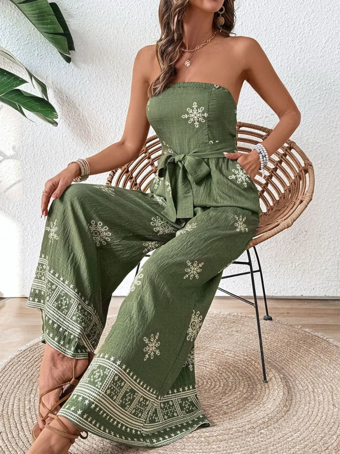 Printed Wide Leg Tube Jumpsuit - MAD RUFFI