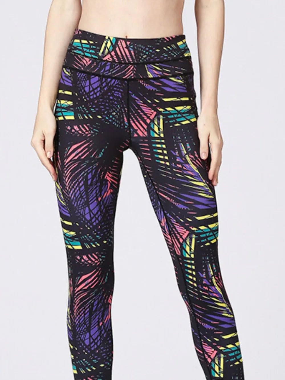 Printed Wide Waistband Active Leggings with Stirrups - MAD RUFFI
