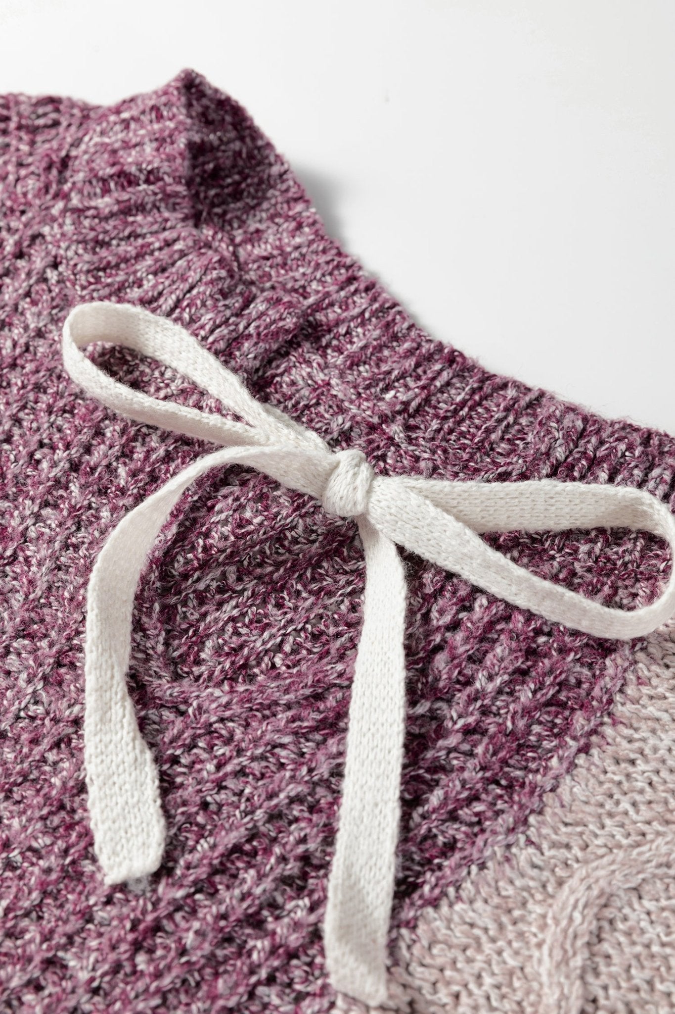 Purple Color Block Patchwork Knotted Back Loose Fit Sweater - MAD RUFFI