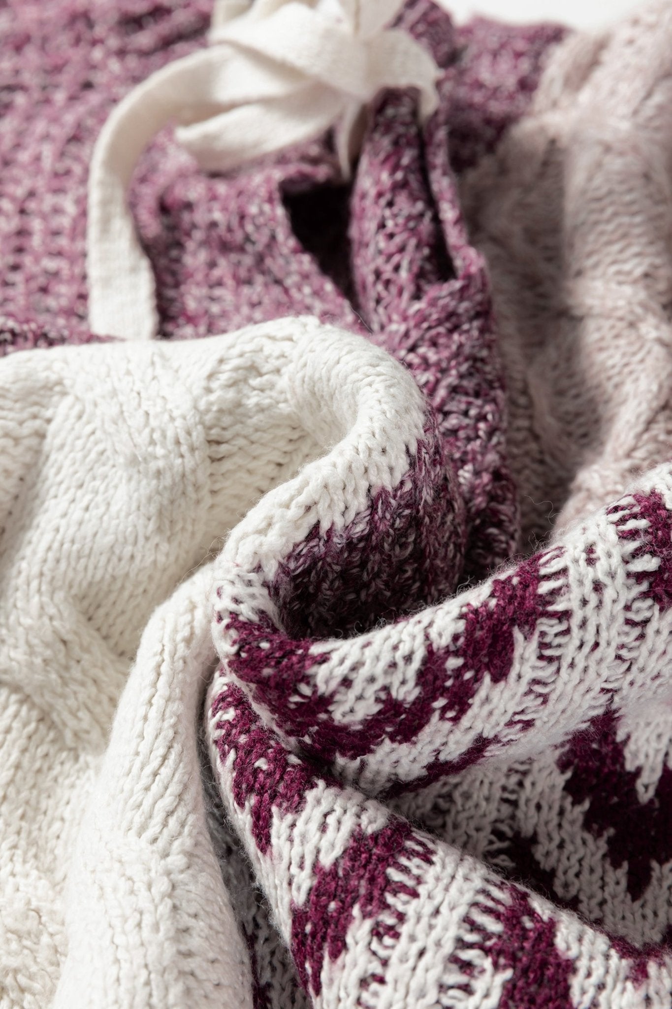 Purple Color Block Patchwork Knotted Back Loose Fit Sweater - MAD RUFFI