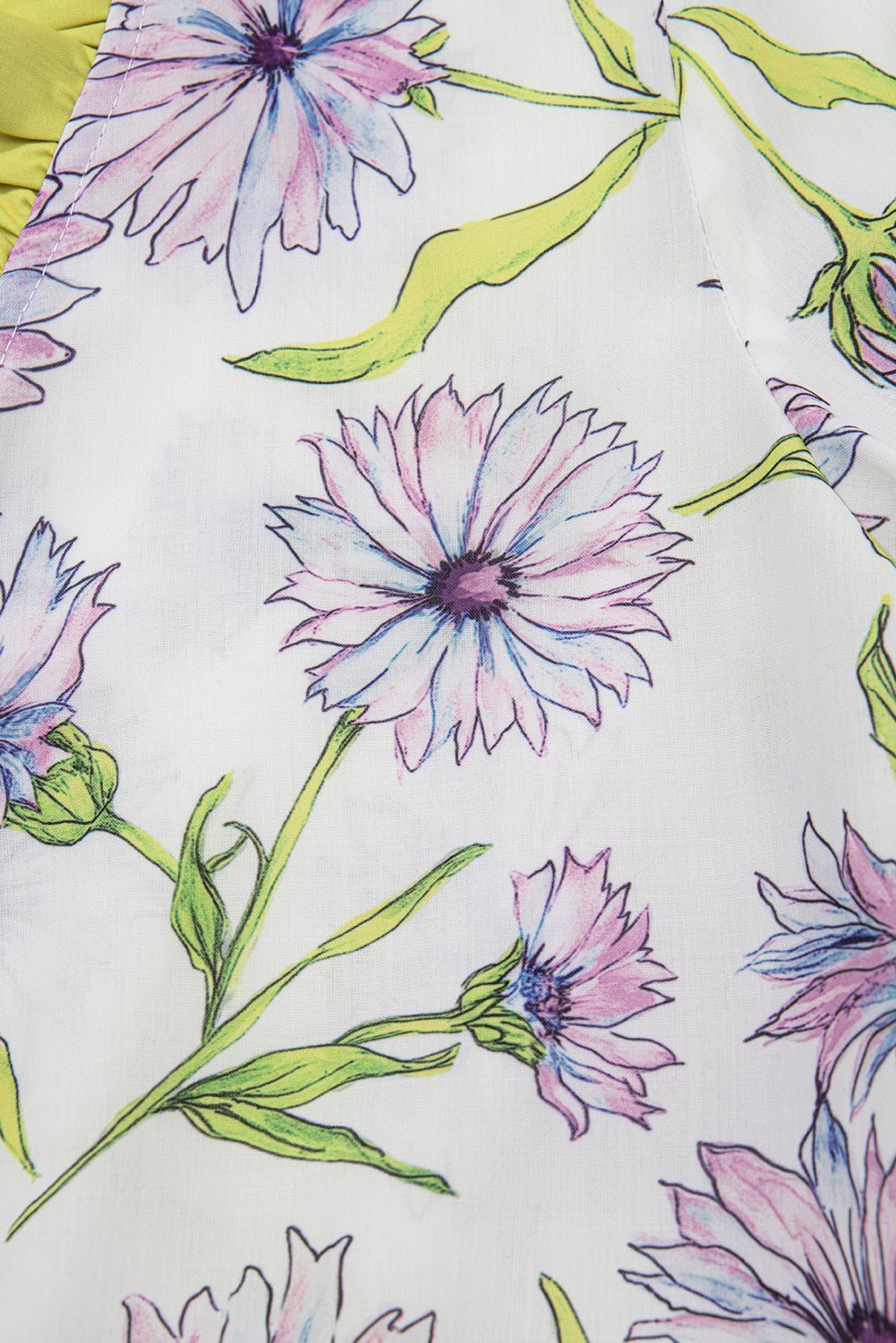 Purple Floral Print Ruffle Pop of Color Neckline Blouse - MAD RUFFI