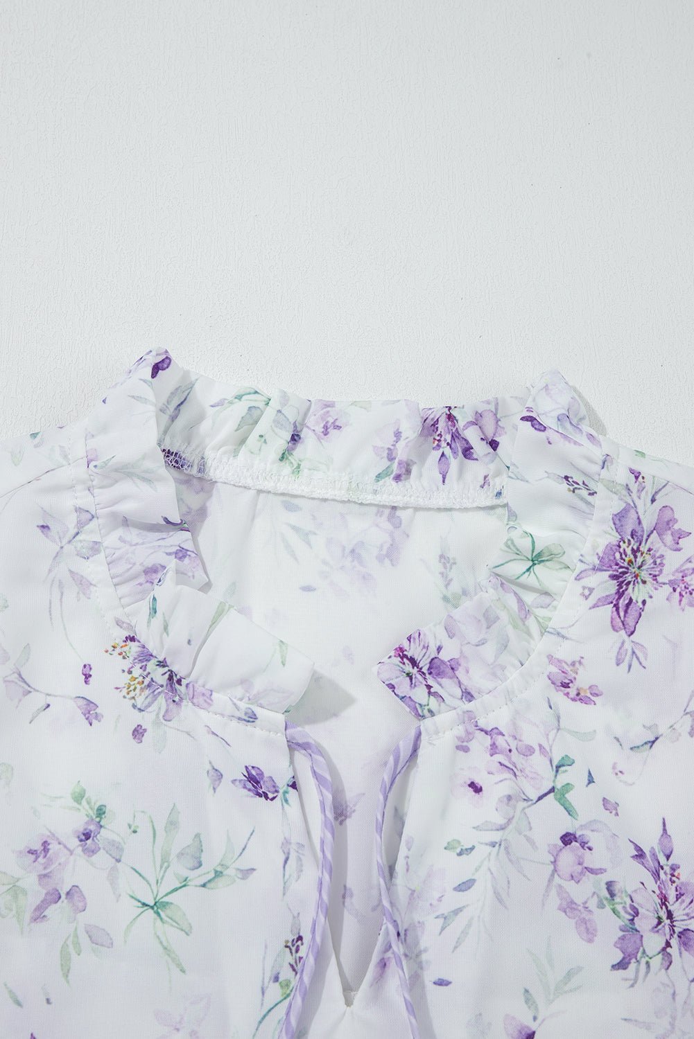 Purple Floral Print Split Neck Plus Size Top - MAD RUFFI