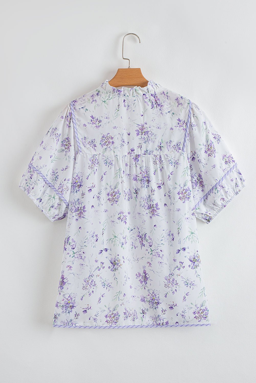Purple Floral Print Split Neck Plus Size Top - MAD RUFFI