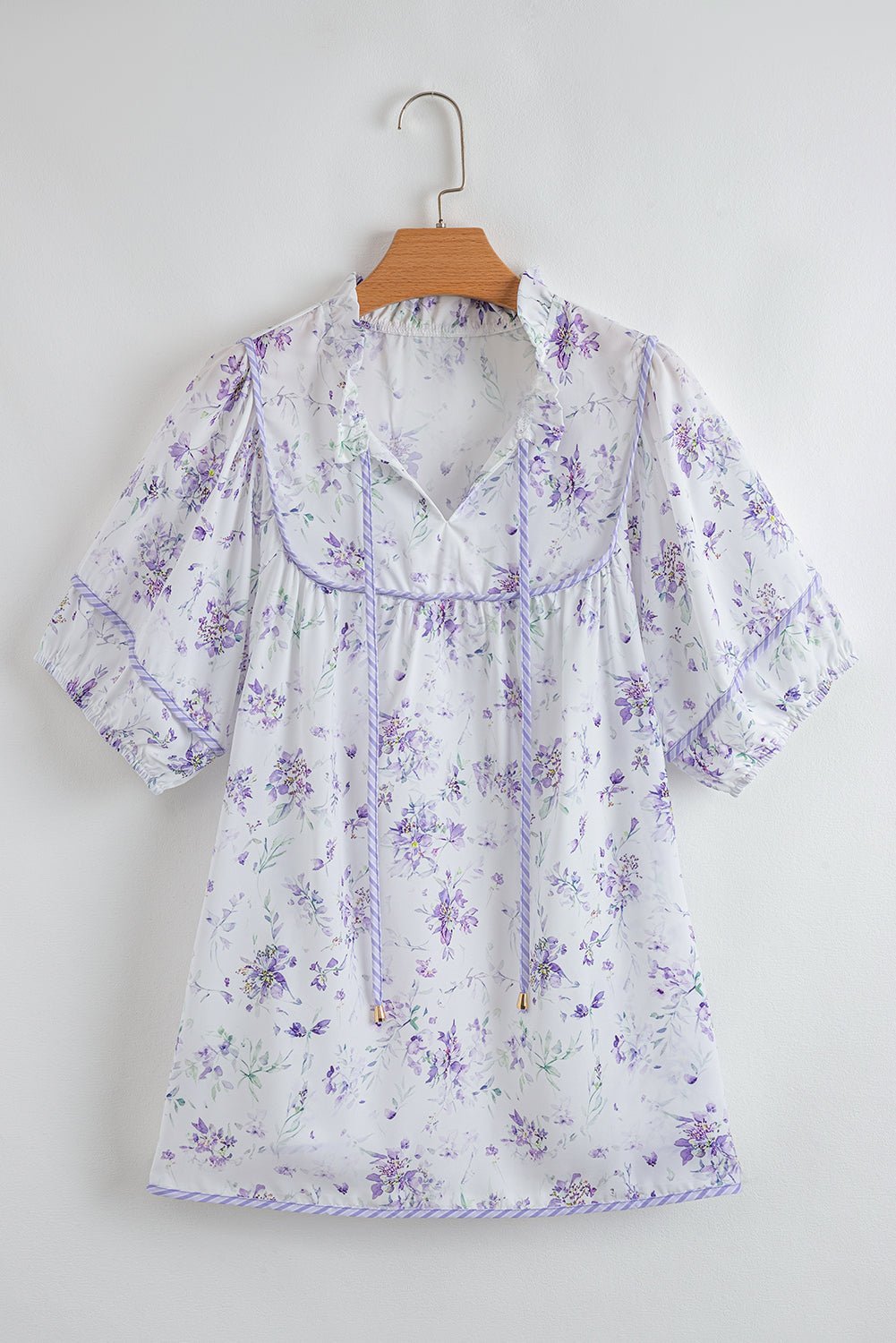 Purple Floral Print Split Neck Plus Size Top - MAD RUFFI