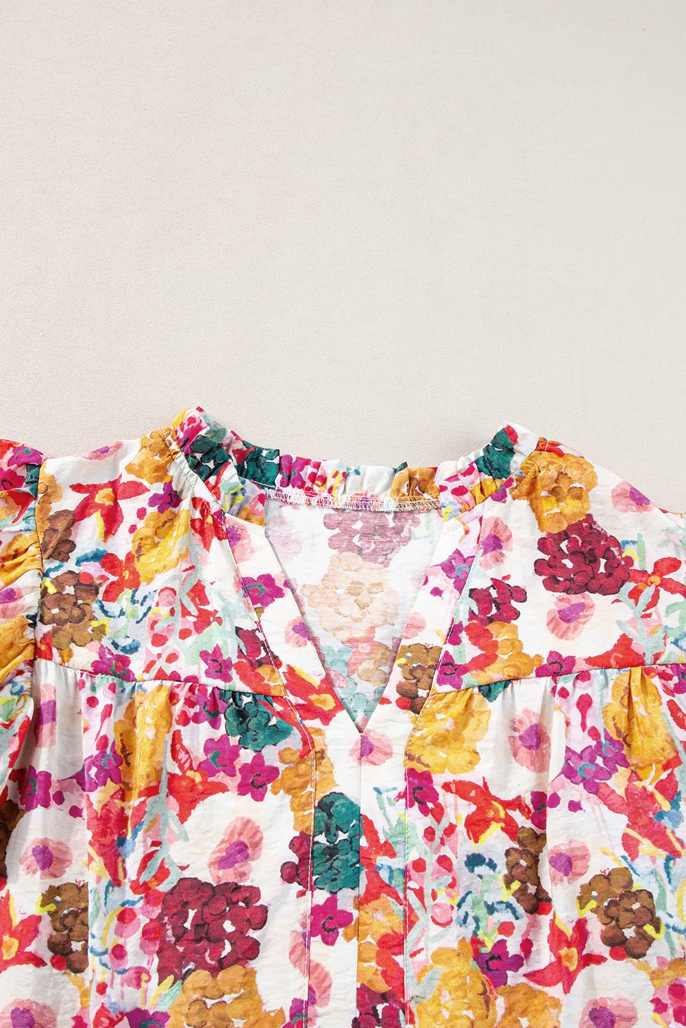 Purple Floral Print Split Neck Ruffle Mini Dress - MAD RUFFI