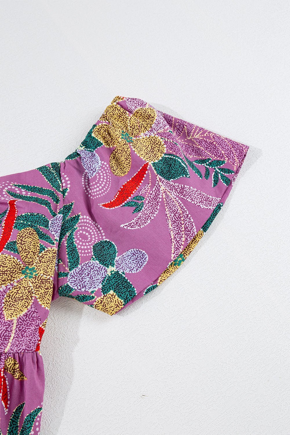 Purple Floral Print Sweetheart Neck Flutter Sleeve Blouse - MAD RUFFI