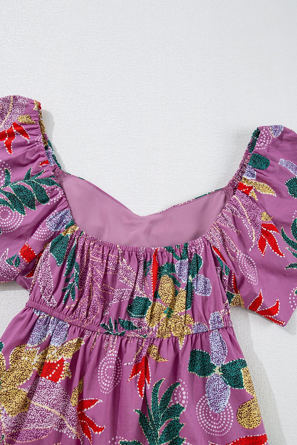 Purple Floral Print Sweetheart Neck Flutter Sleeve Blouse - MAD RUFFI