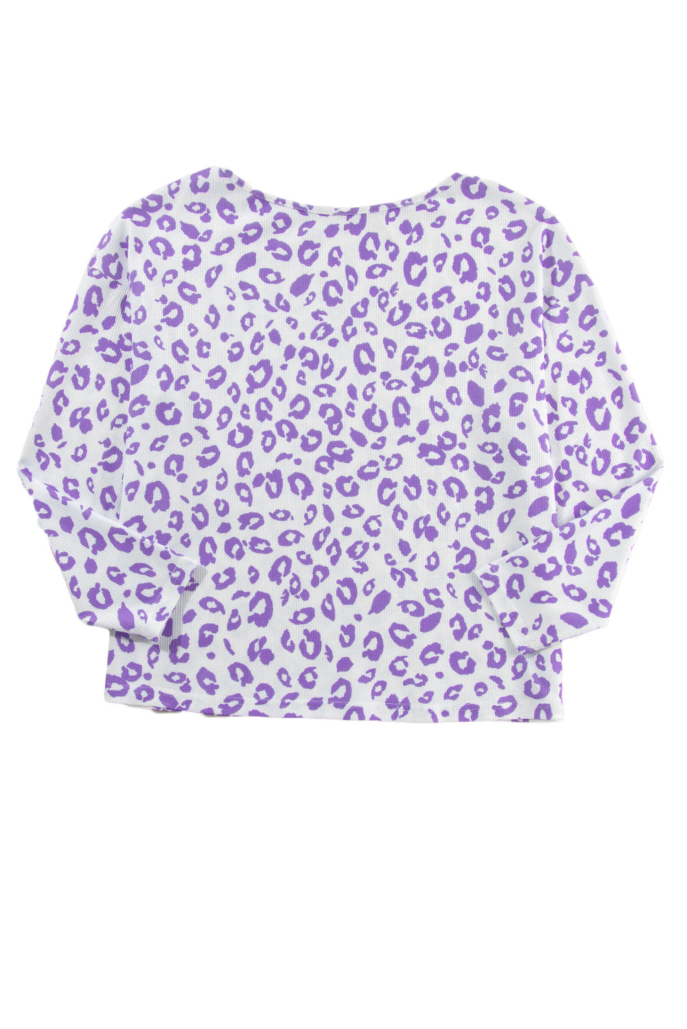 Purple Leopard Print Boat Neck Drop Shoulder Waffle Knit Plus Size Top - Plus Size Tops