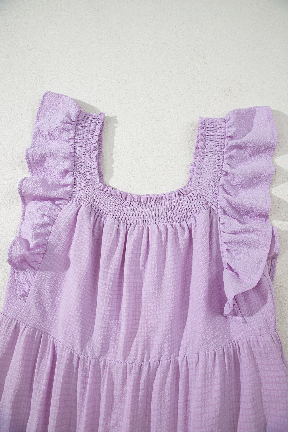 Purple Ruffled Flutter Sleeve Square Neck Textured Tiered Maxi Dress - MAD RUFFI