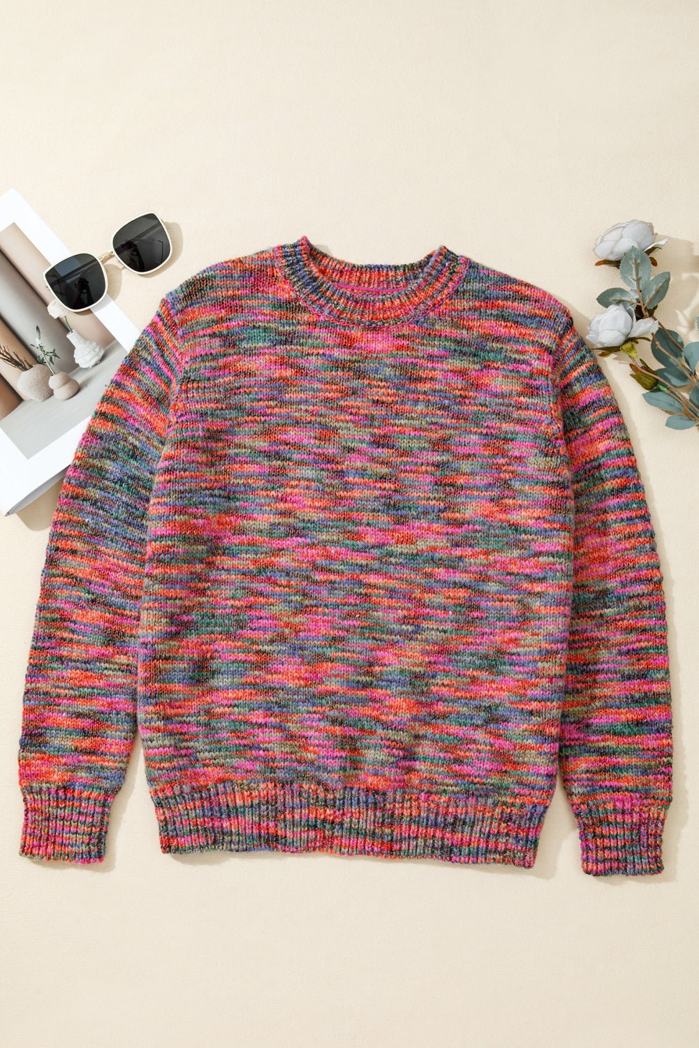 Purple Space Dye Yarn Crew Neck Sweater - MAD RUFFI