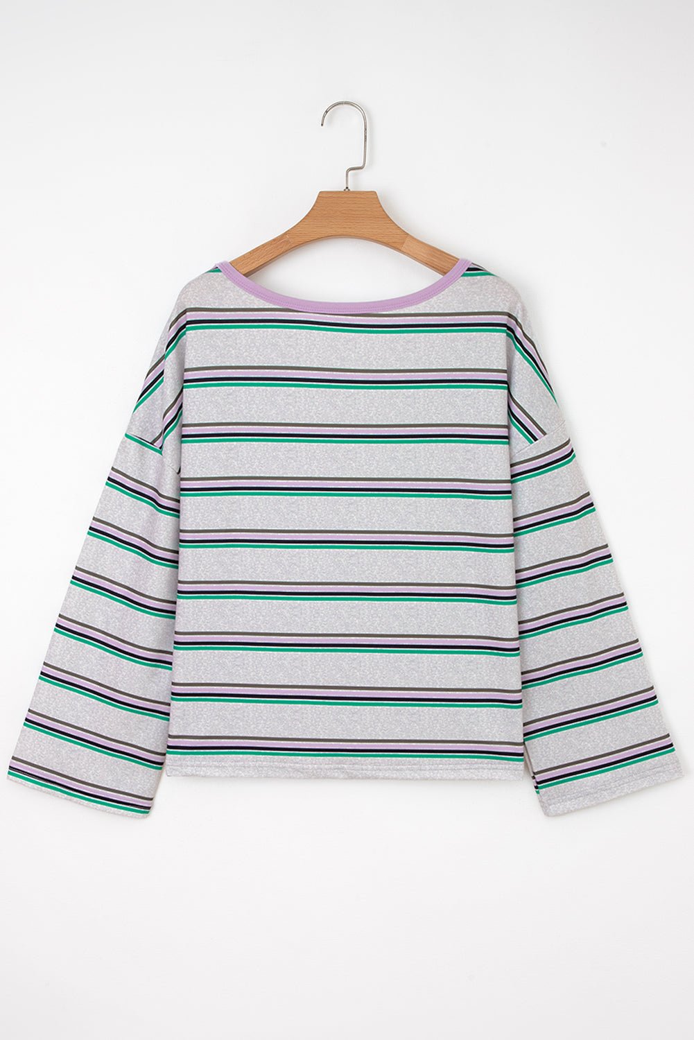 Purple Stripe Oversize Drop Shoulder Long Sleeve Casual Top - MAD RUFFI