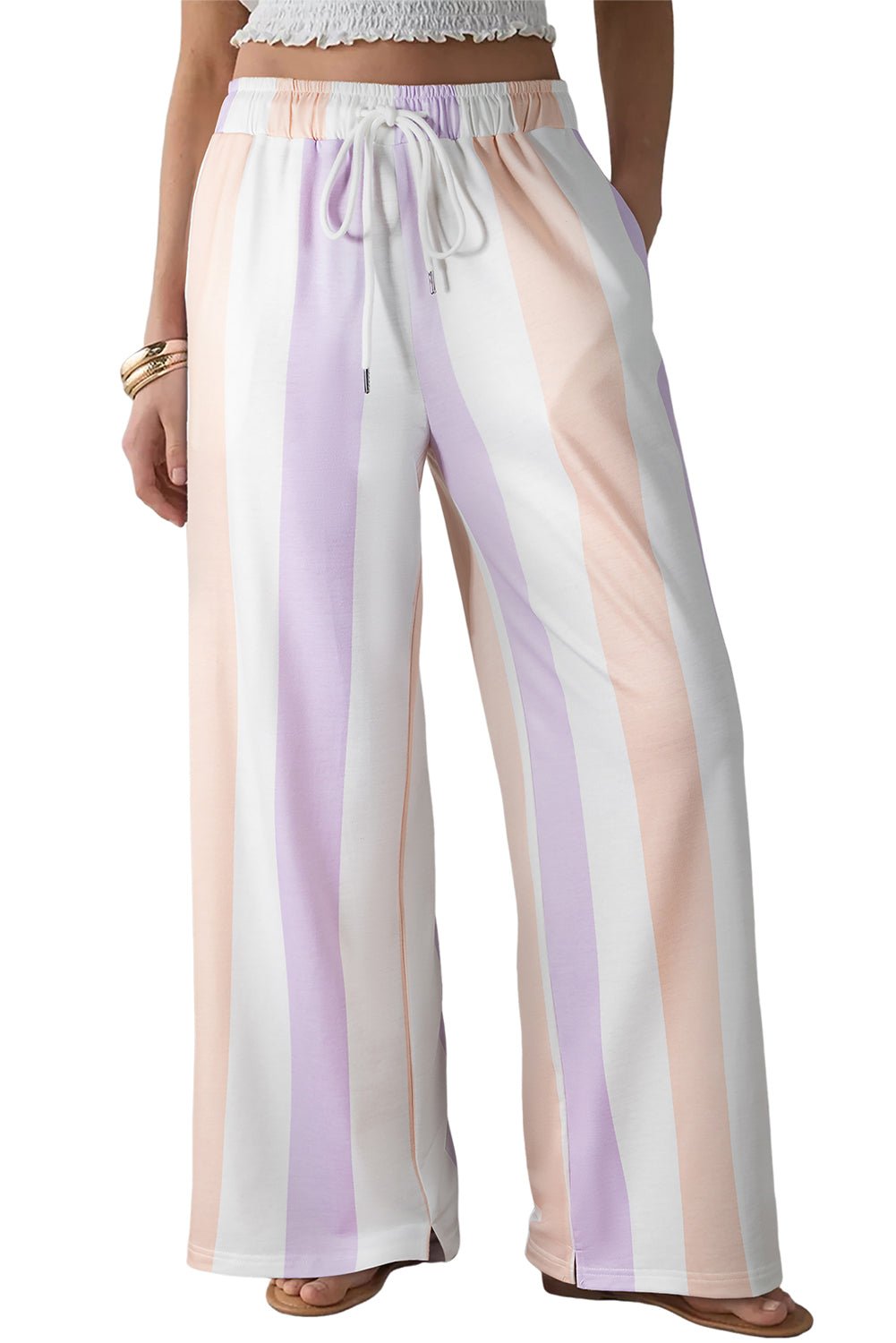 Purple Striped Colorblock High Waist Wide Leg Pants - MAD RUFFI